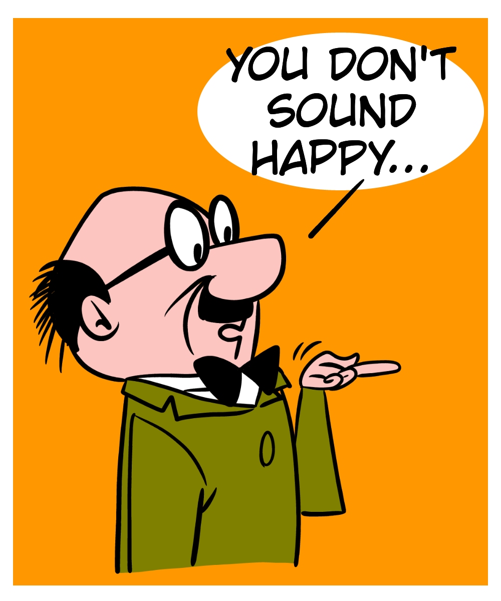 An illustration of a person with glasses pointing