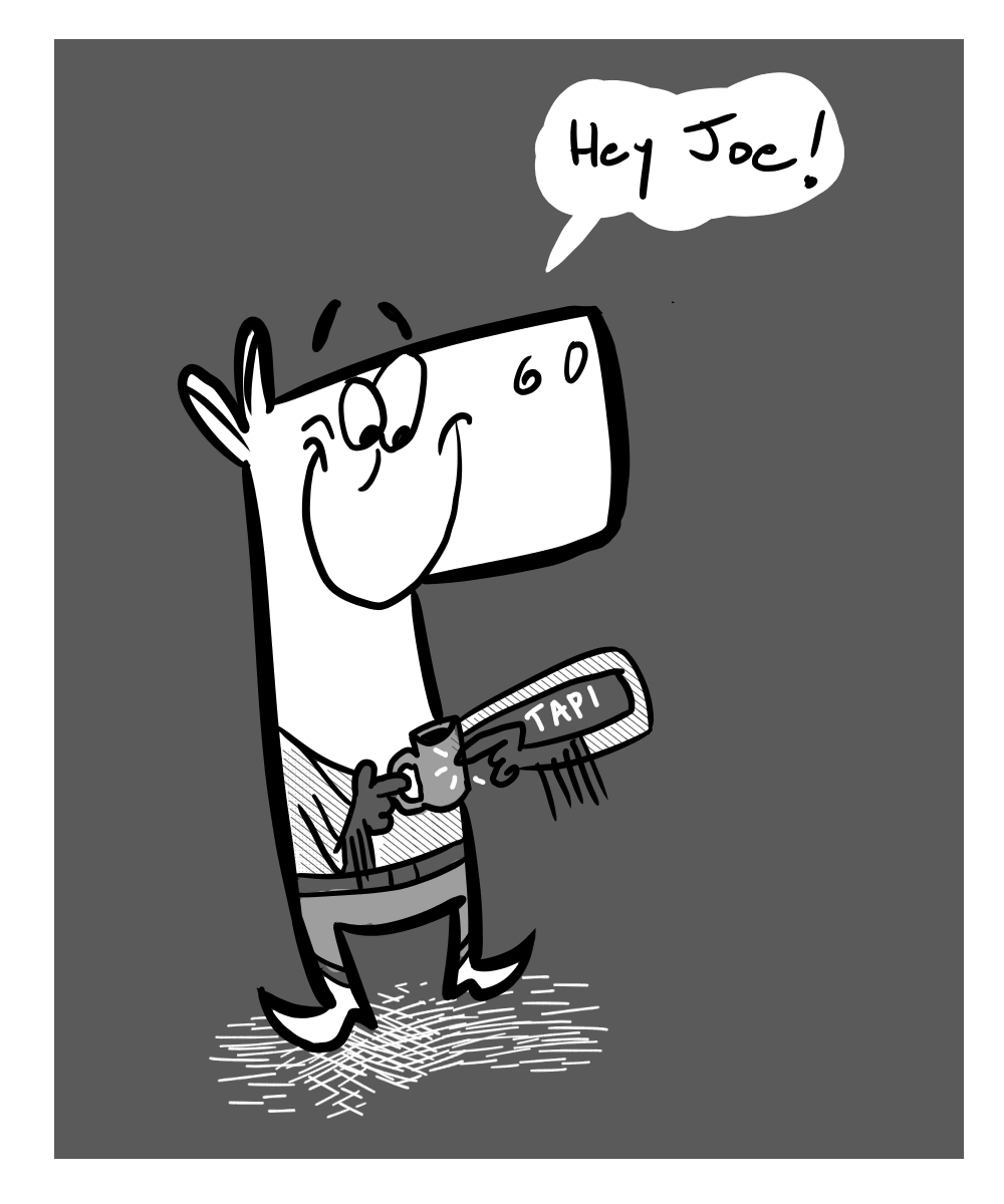 An illustration of a cartoon horse wearing a flannel holding a coffee mug