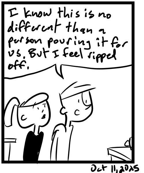 A four-panel comic about people stopping into a new coffee shop - Panel 4