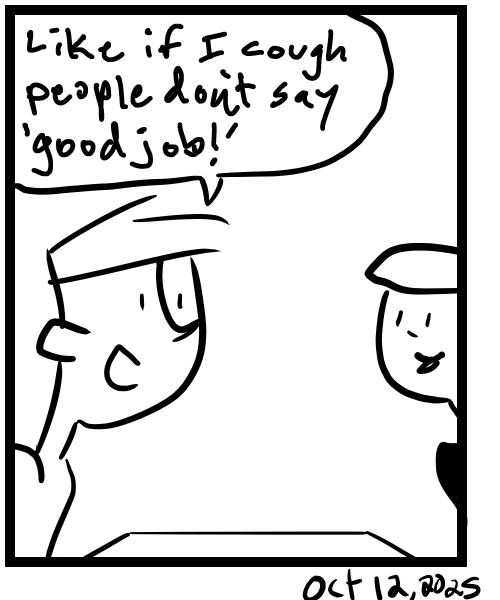A four-panel comic about people talking about sneeze politeness - Panel 4