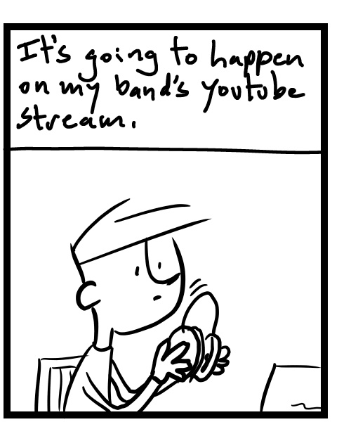 A four-panel comic about a person setting up a music live stream event - Panel 2