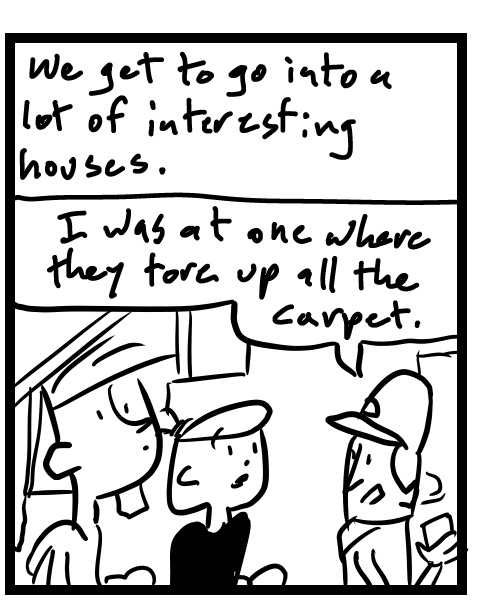 A four-panel comic about people looking around an estate sale - Panel 2