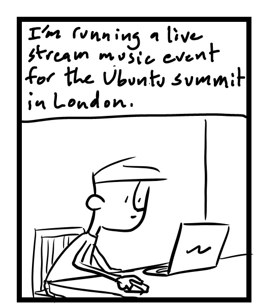 A four-panel comic about a person dealing with live stream problems - Panel 1