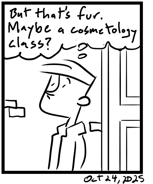 A four-panel comic about a person overhearing a phone conversation - Panel 4