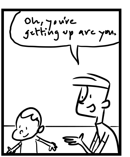 A four-panel comic about a person interacting with his grandson - Panel 2