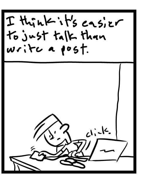 A four-panel comic about a person recording a vlog video - Panel 2