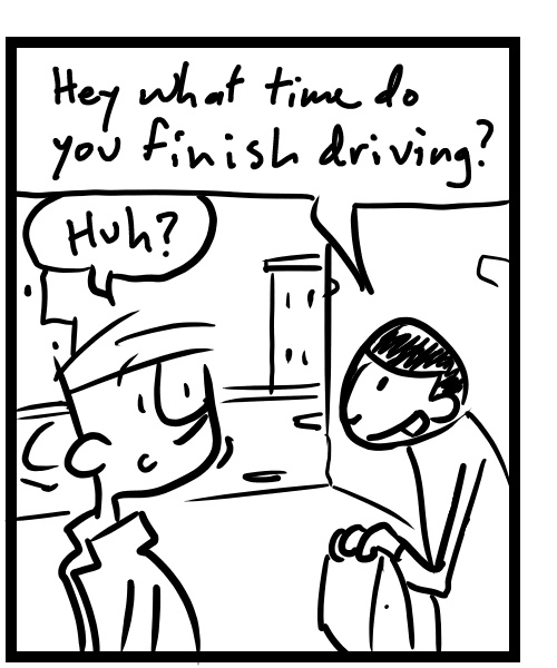 A four-panel comic about a person dropping off a food delivery - Panel 2