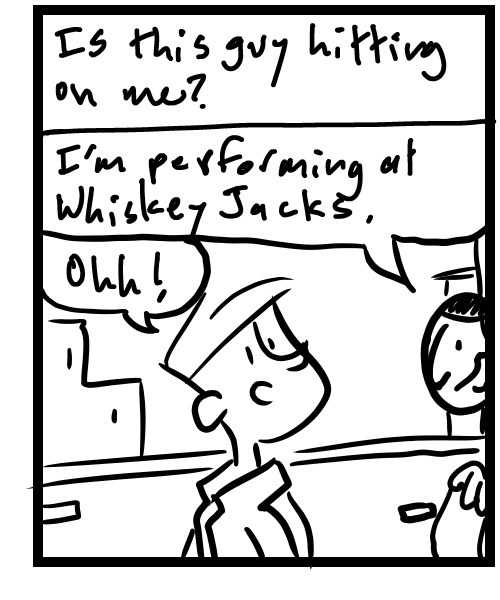 A four-panel comic about a person dropping off a food delivery - Panel 3