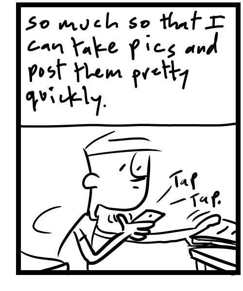 A four-panel comic about a person taking pictures of books - Panel 3
