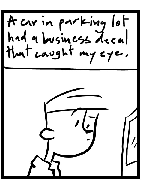 A four-panel comic about a person looking at a sign in a parking lot - Panel 2