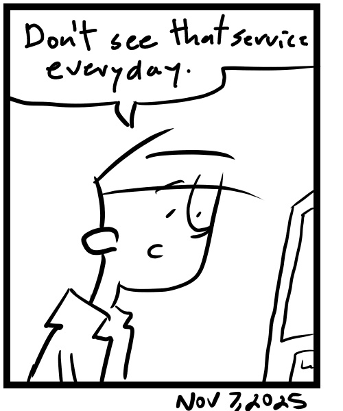 A four-panel comic about a person looking at a sign in a parking lot - Panel 4