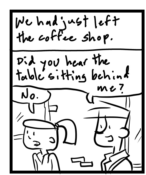 A four-panel comic about people who are walking down the street talking - Panel 1