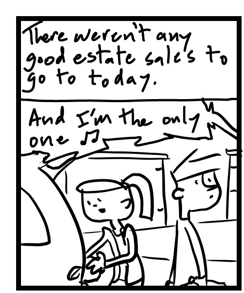 A four-panel comic about people walking down the street by others doing karaoke - Panel 1