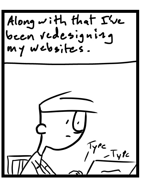 A four-panel comic about a person launching a new website design - Panel 2