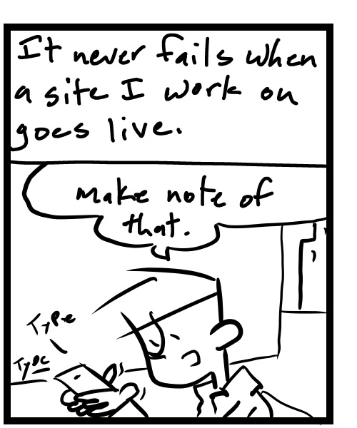 A four-panel comic about a person writing notes on his phone - Panel 2