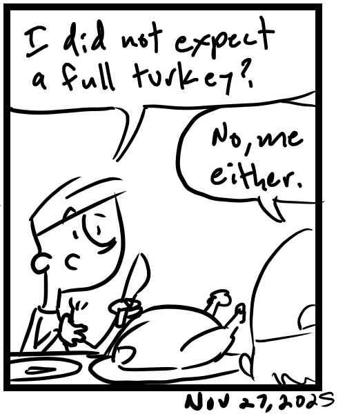 A four-panel comic about people having Thanksgiving at a restaurant - Panel 4