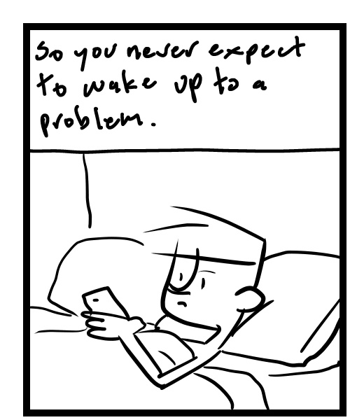 A four-panel comic about a person dealing with a family situation - Panel 1