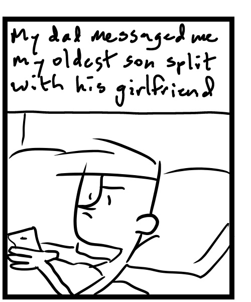 A four-panel comic about a person dealing with a family situation - Panel 2