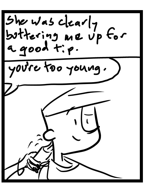 A four-panel comic about a person getting a haircut - Panel 2