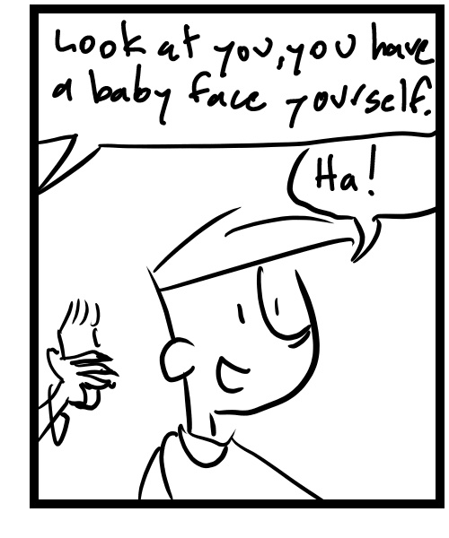 A four-panel comic about a person getting a haircut - Panel 3