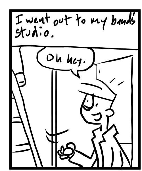 A four-panel comic about people setting up lights in a studio - Panel 1