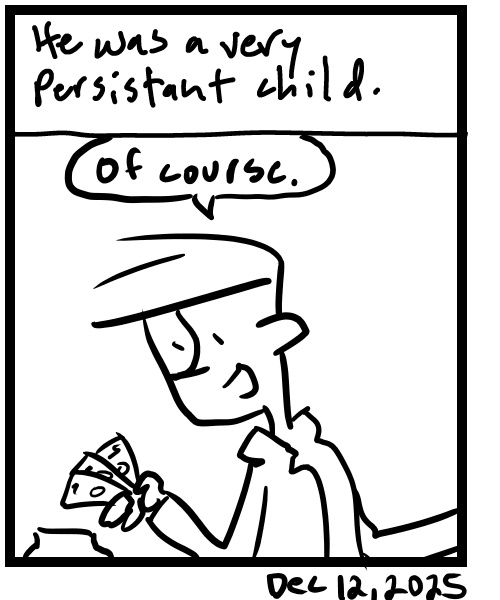 A four-panel comic about people at a live show and kid with tip jar - Panel 4