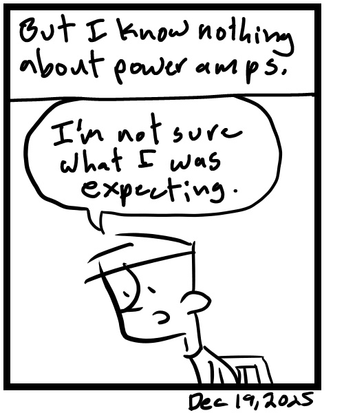 A four-panel comic about a person taking apart a power amp - Panel 4