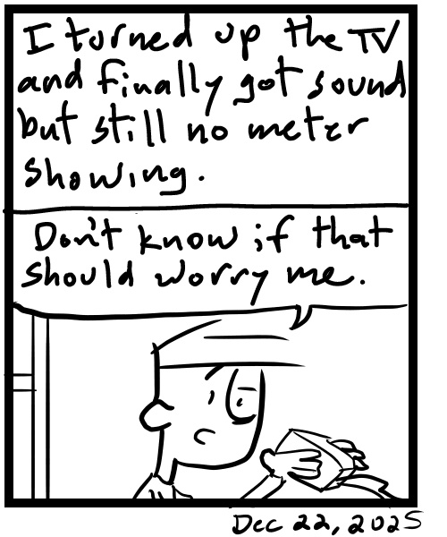 A four-panel comic about a person connecting the tv sound system - Panel 4