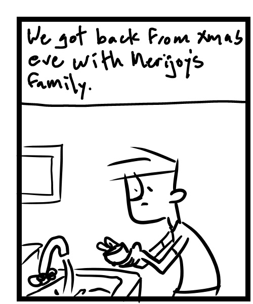 A four-panel comic about a person trying to unclog a sink - Panel 1