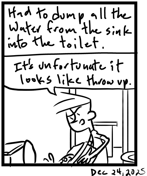 A four-panel comic about a person trying to unclog a sink - Panel 4