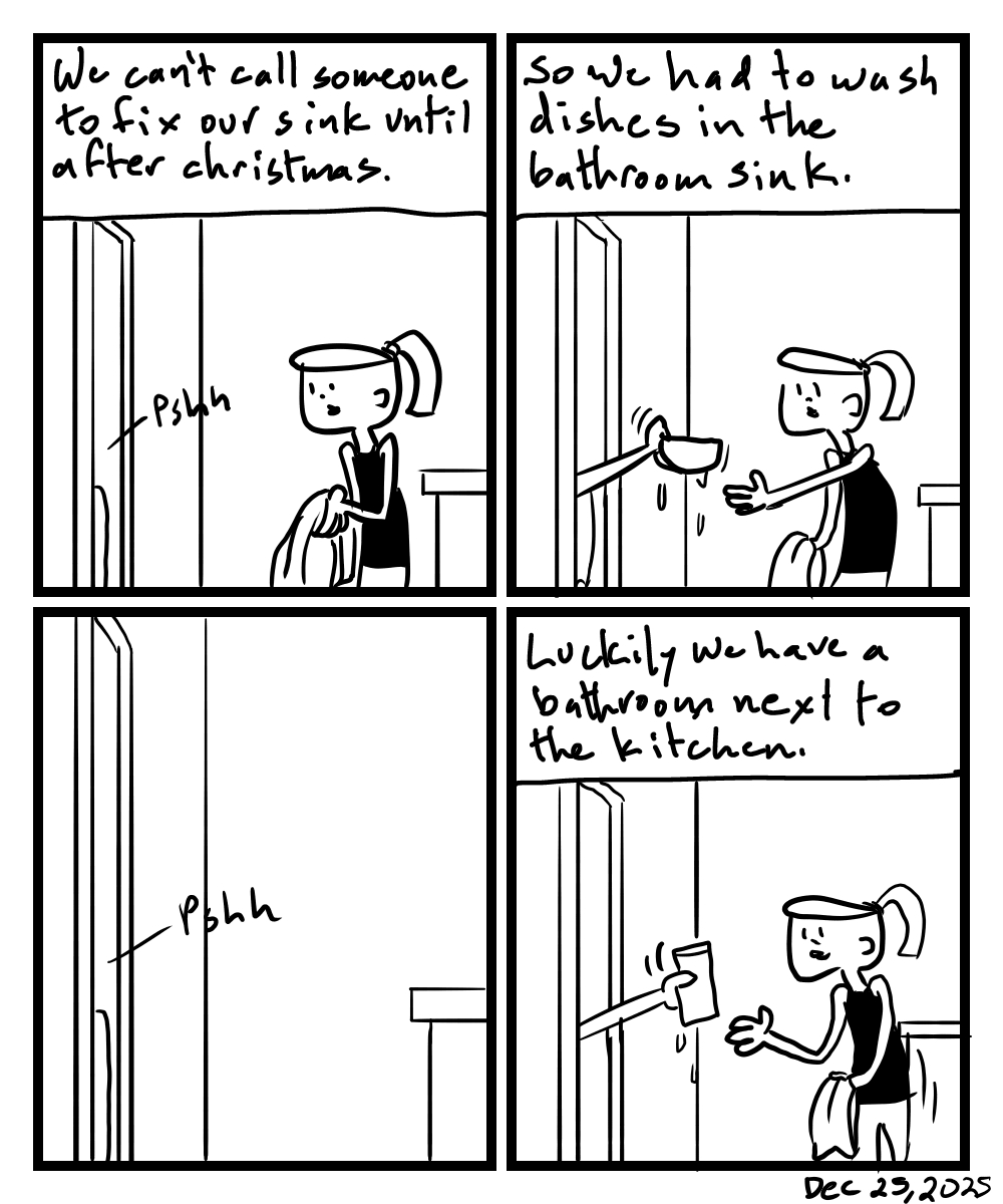 Washing dishes in the bathroom