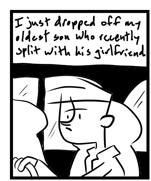 A four-panel comic about a person driving and thinking - Panel 1