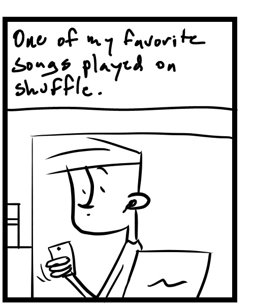 A four-panel comic about people sitting at a coffee shop working - Panel 2