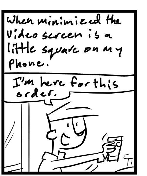A four-panel comic about a person showing his phone screen while watching a movie - Panel 2