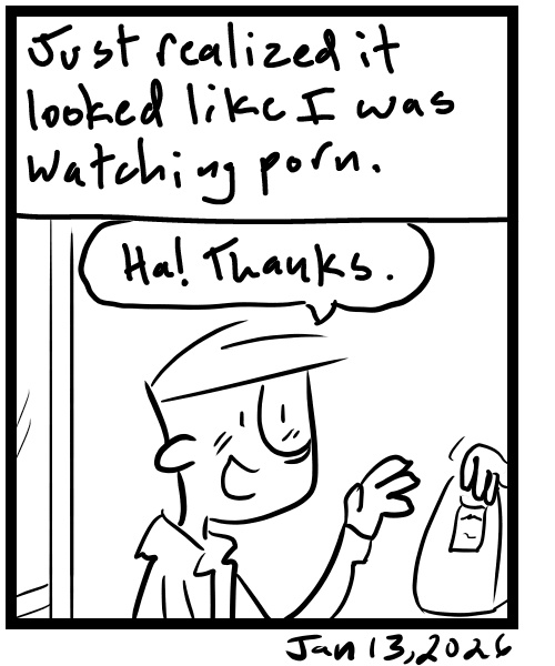 A four-panel comic about a person showing his phone screen while watching a movie - Panel 4