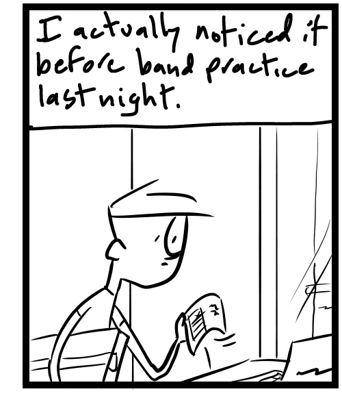 A four-panel comic about a person packing an order to ship he forgot to do - Panel 3