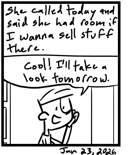 A four-panel comic about a person talking on the phone to an antique store - Panel 4
