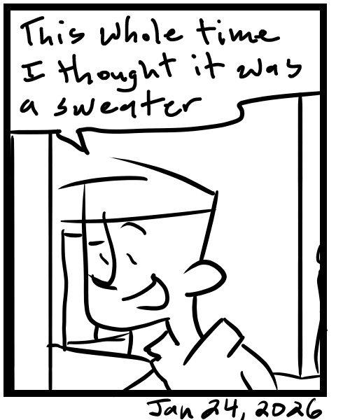 A four-panel comic about a person filling out rental form for an antique store booth - Panel 4