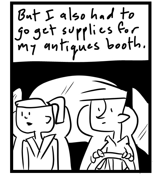A four-panel comic about people working on different projects and errands - Panel 3