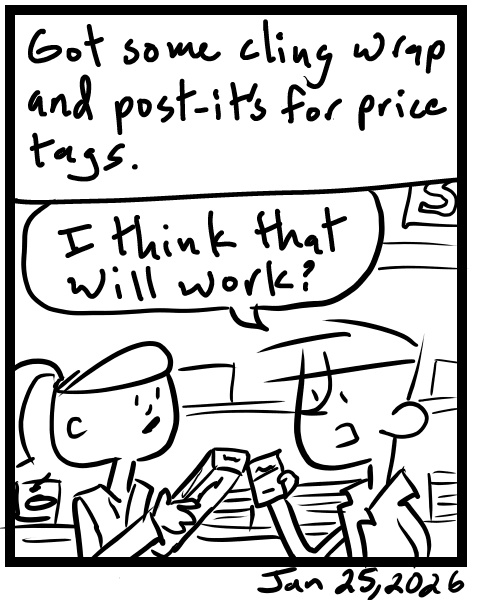 A four-panel comic about people working on different projects and errands - Panel 4