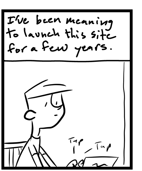 A four-panel comic about a person working on a laptop setting up a website - Panel 2