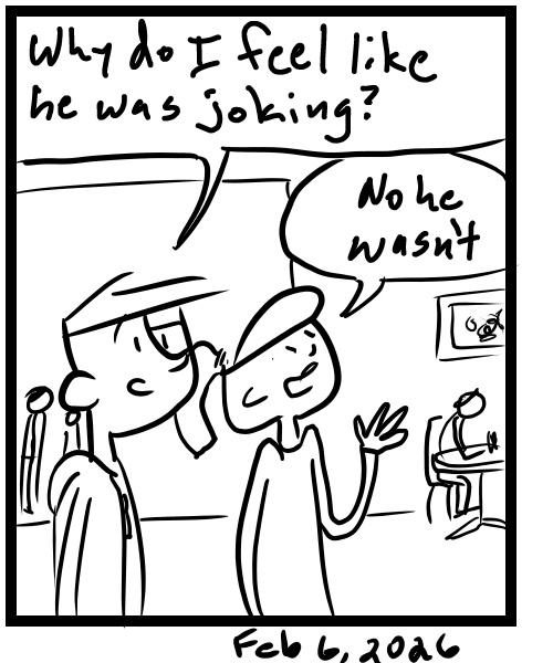 A four-panel comic about people at a show talking about a shirt - Panel 4