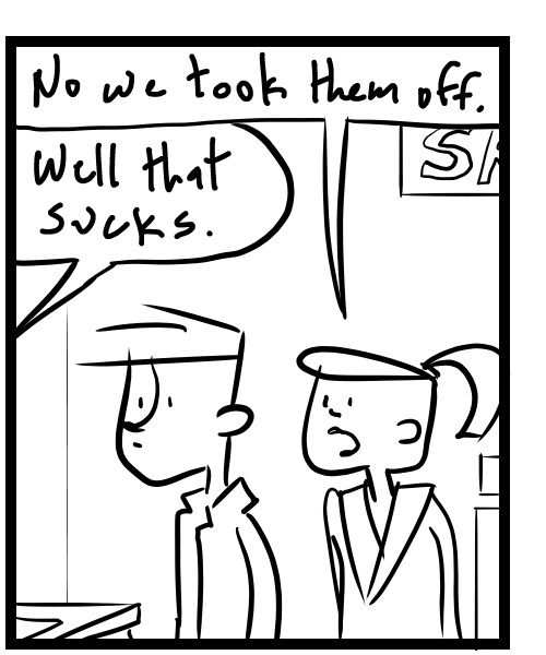 A four-panel comic about people returning something to the store - Panel 2