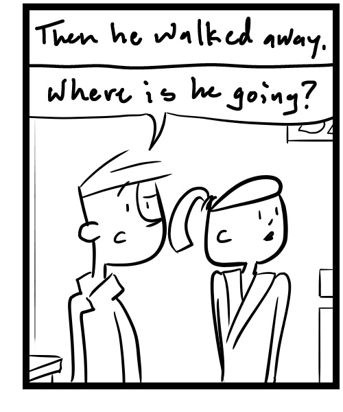 A four-panel comic about people returning something to the store - Panel 3