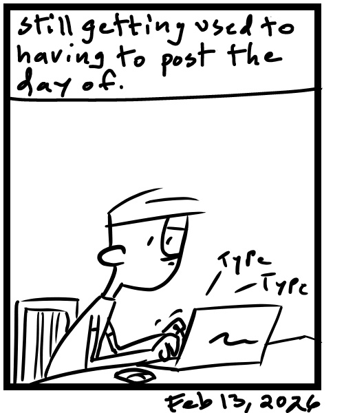 A four-panel comic about a person rushing to update his website - Panel 4