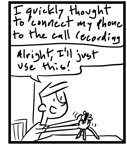 A four-panel comic about a person having sound card issues when recording a podcast - Panel 3