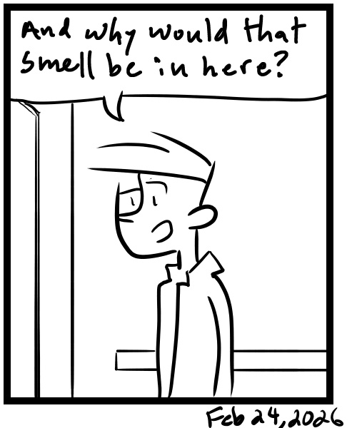 A four-panel comic about a person smelling an odor in the elevator - Panel 4