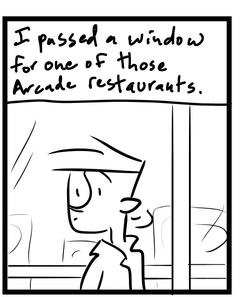 A four-panel comic about a person looking at a someone dressed as Beetlejuice at a dancing game - Panel 2