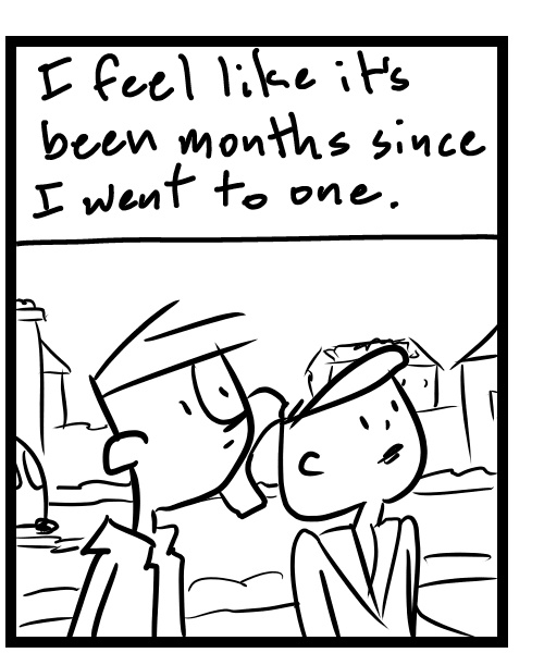 A four-panel comic about people checking out a house having an estate sale - Panel 2