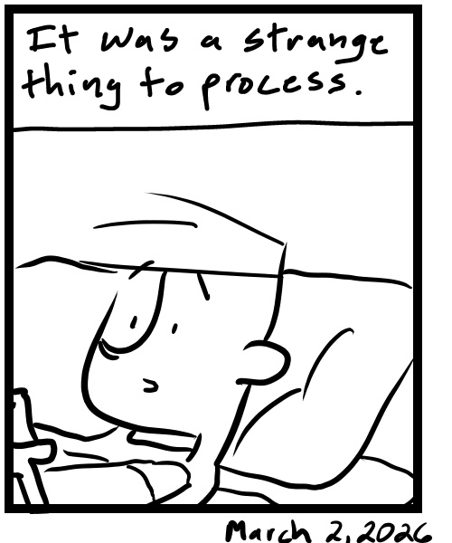 A four-panel comic about a person getting news while looking at his phone - Panel 4